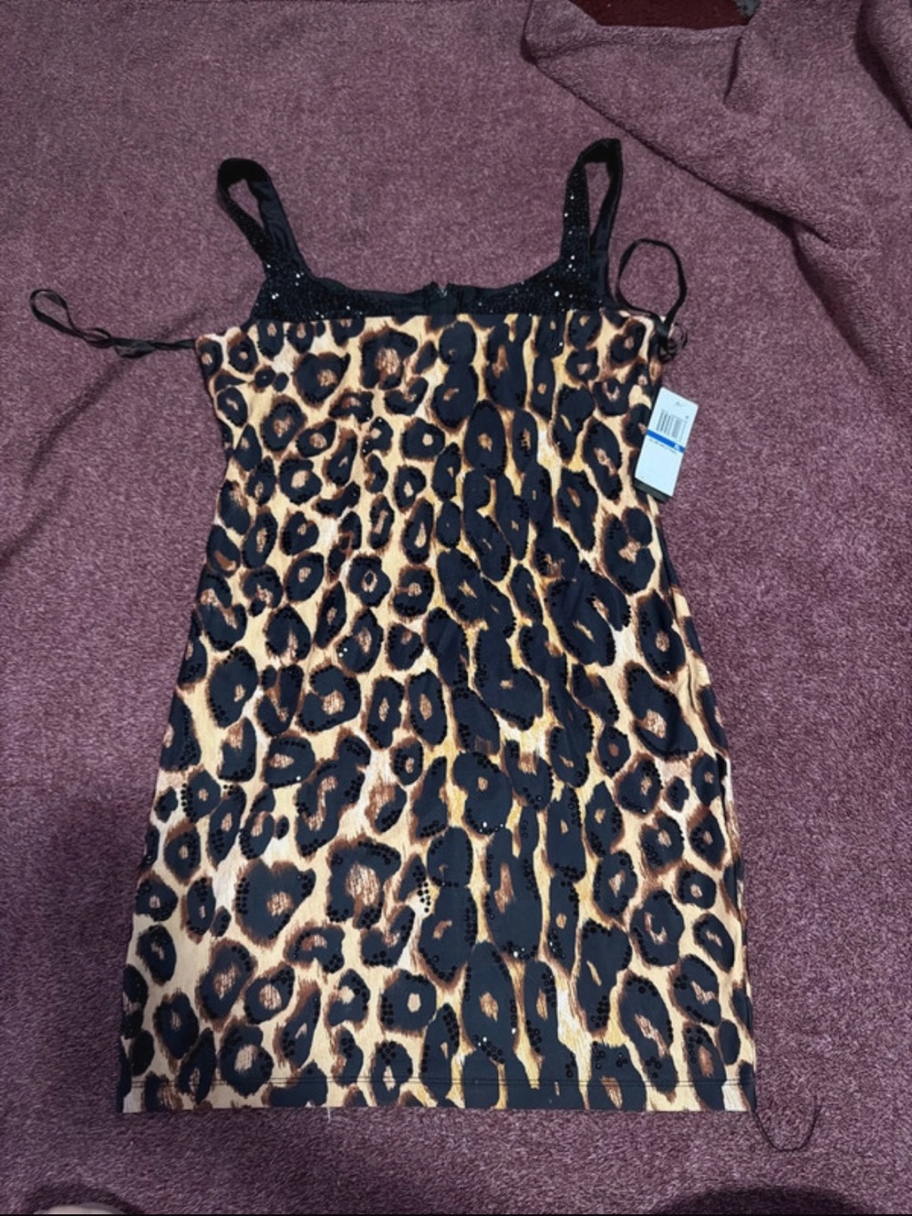 Leopard Print mini dress with Black Trim
